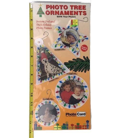 NOS Vintage PhotoCard Set 4 Photo Tree Ornaments White String Lights Print Star - Picture 7 of 7